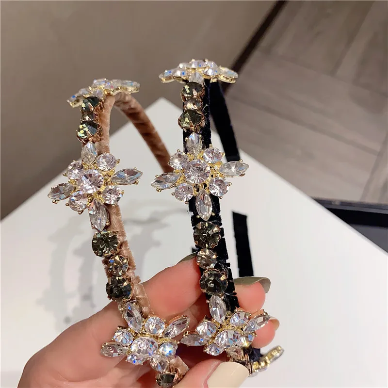 

Trendy/women Catwalks Snow Flower Headband Metal Leaf Man-made Diamond Crystal Hair Fixer Hair Bands Fashion Hair Accessories