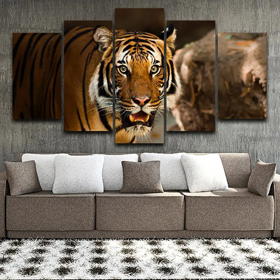 

Modern Style Corridor Home Decoration 5 Set Poster Animal Tiger Scenery Modular Pictures Painting HD Wall Art Canvas(No Frame)