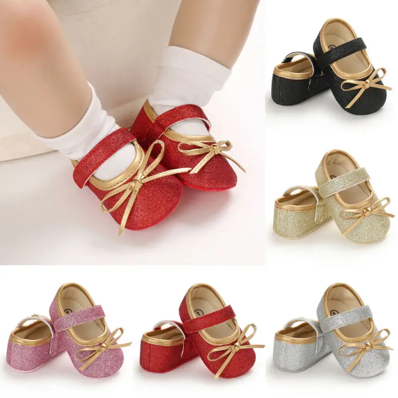 

PUDCOCO Newborn Baby Girl Toddler Soft Sole Crib Sequins Princess Shoes Prewalker 0-18M