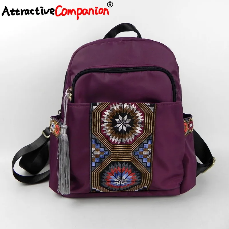 Женский нейлоновый рюкзак винтажный водонепроницаемый с вышивкой в