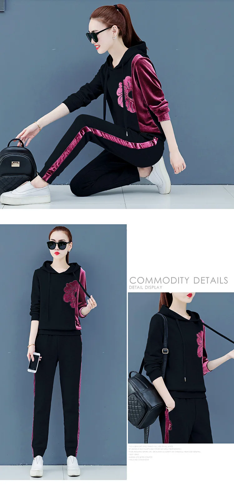 Womens Velour Tracksuit Set Casual Zipper Long Sleeve 2 Pieces Outfits Hoodie Sweatshirt& Sweatpants Size with Pocket M-3XL