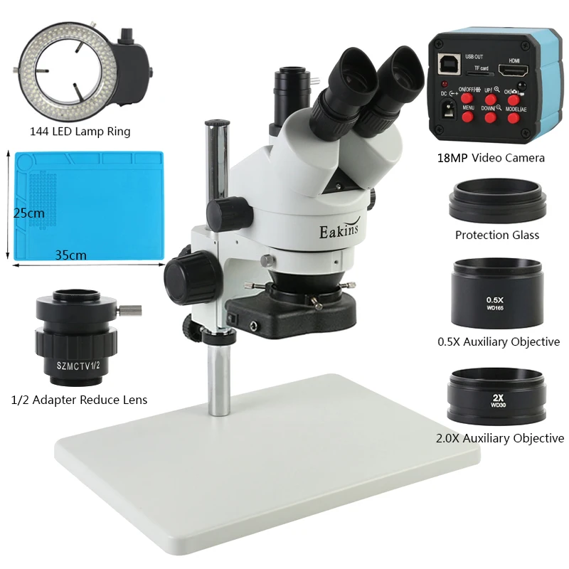 Тринокулярный стереомикроскоп с зумом 7X-90X + светильник ка 144 p цифровая