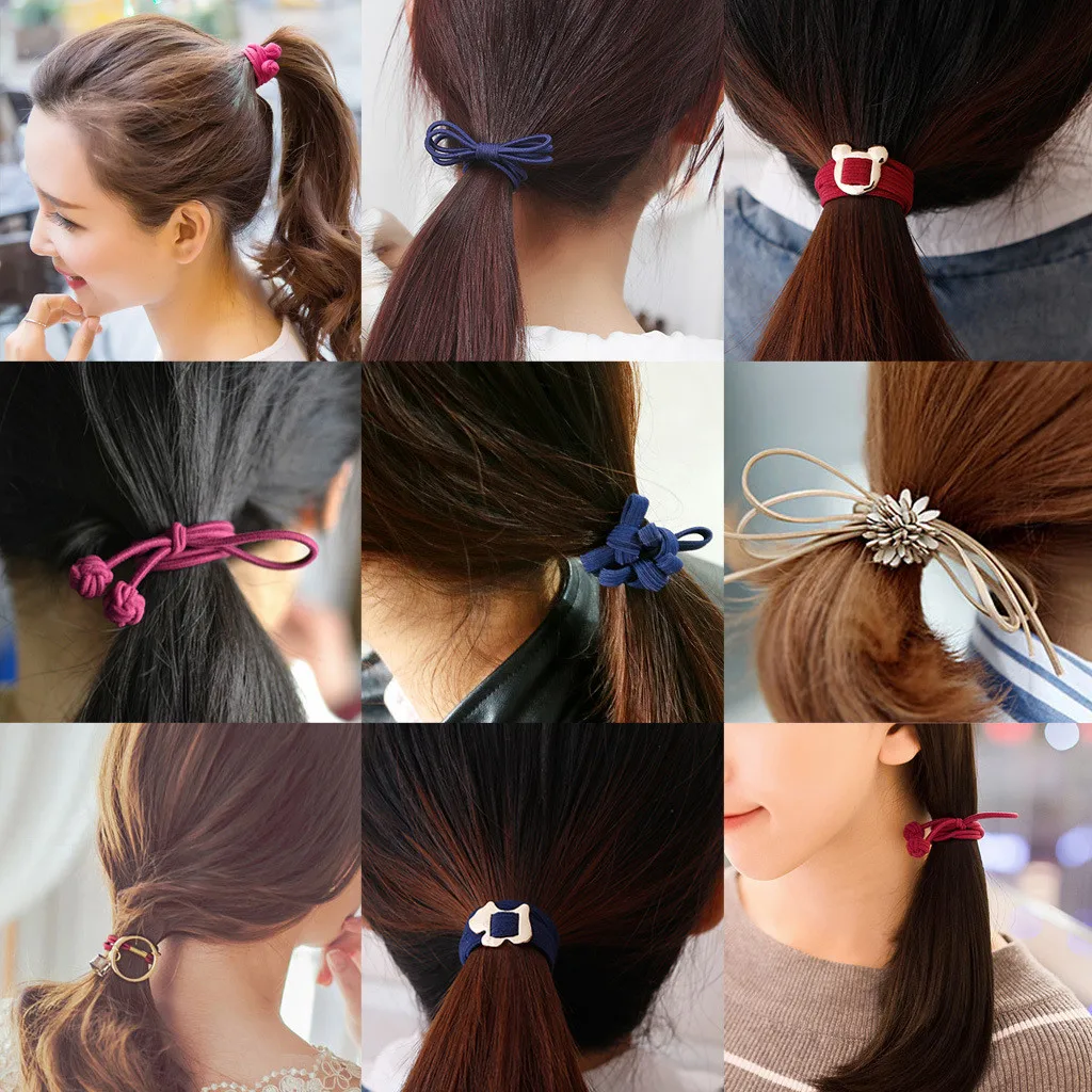 

New Women Girls Basic Knot Pearls Elastic Hair Bands Scrunchies Ponytail Holder Headbands Hair Accessories Set
