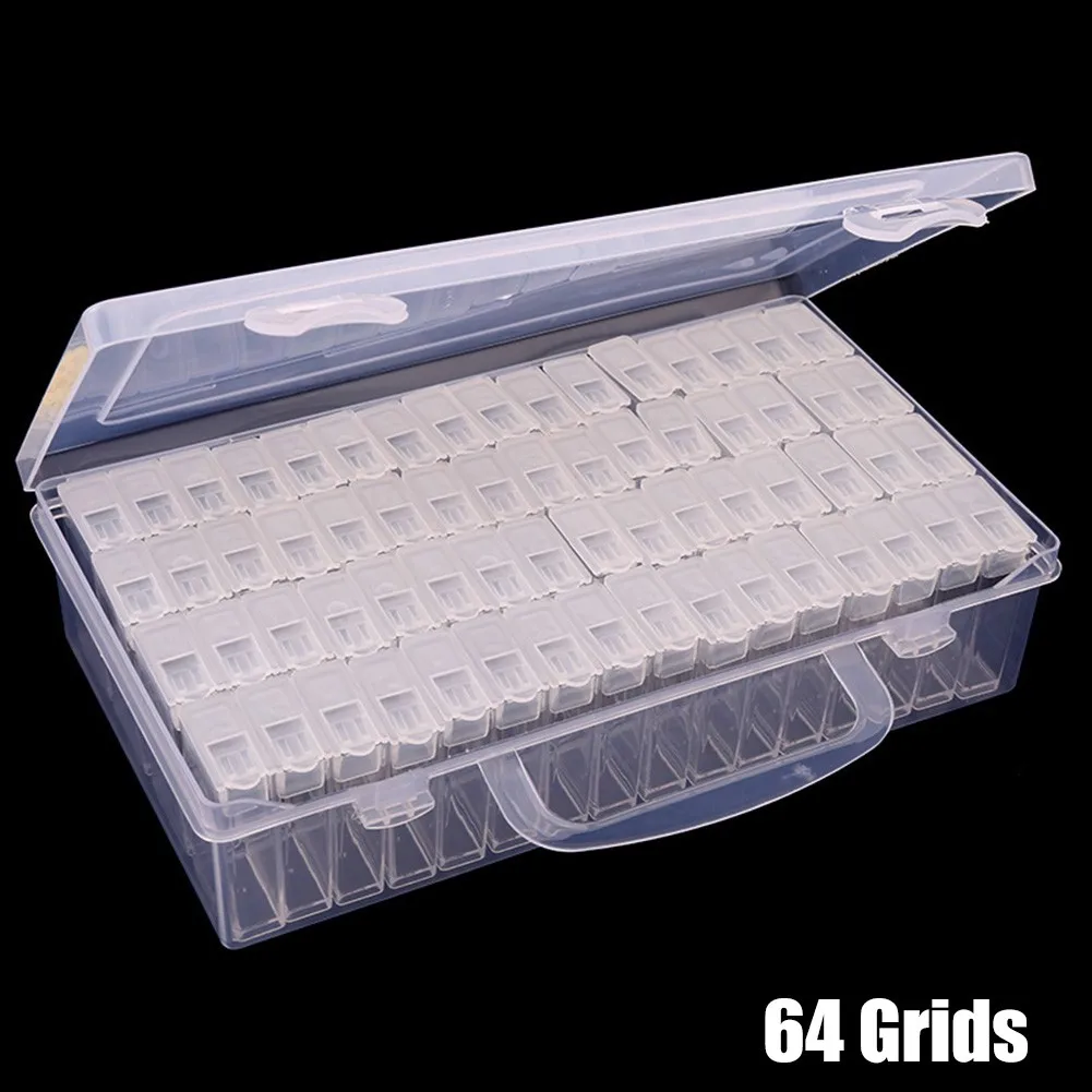 

1X 64 Grids Storage Box Diamond Embroidery Painting Nail Art Accessory Display Storage Box Case Accessorie