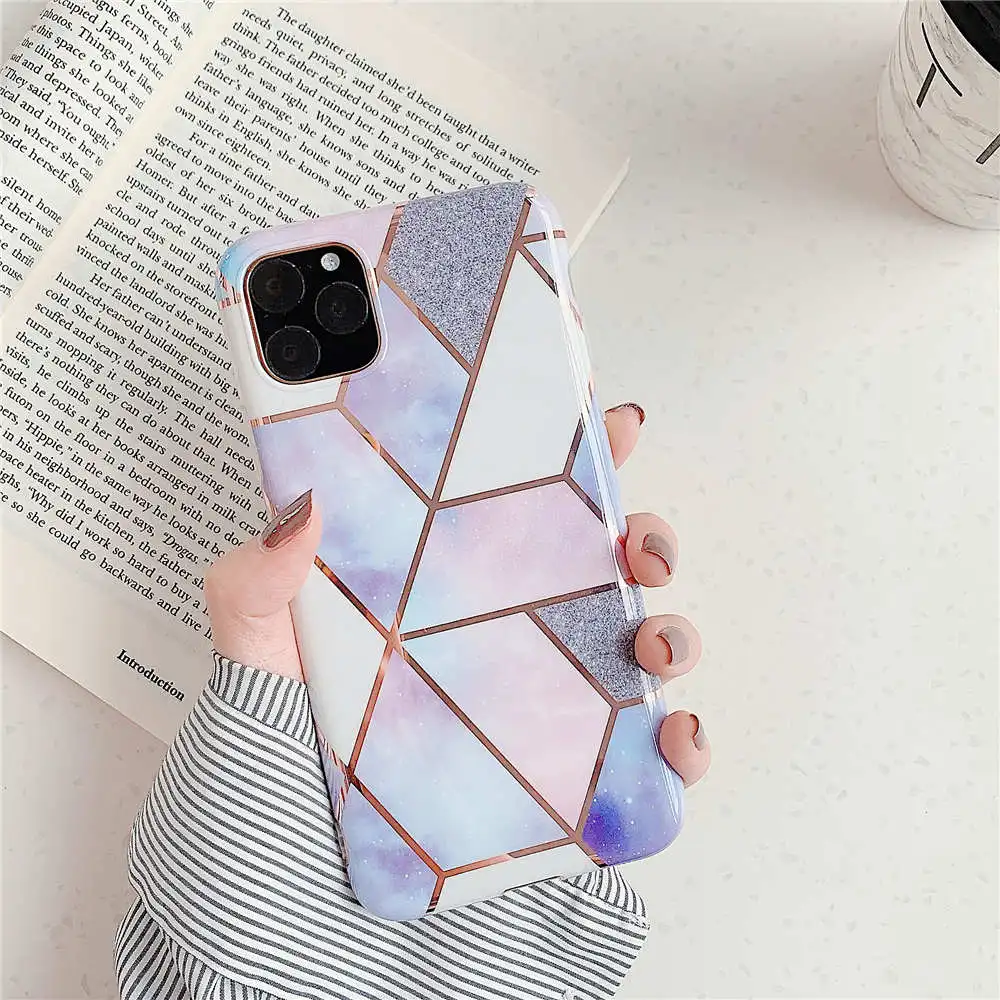 HJ4 Покрытие геометрический мраморный чехол для iphone 7 XR 11 Pro Max чехол для iphone X XS Max 8 7 6 6S Plus чехол для телефона силиконовый мягкий чехол - Цвет: HJ4