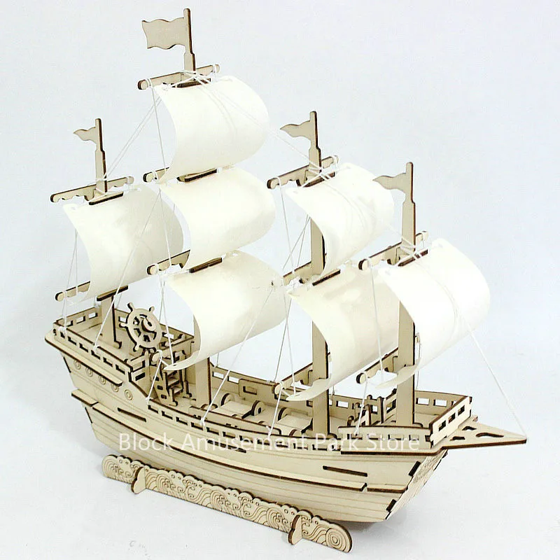 Sailboat Diy Toy Puzzle 3D Small Boat Educational Kids Gift Games Assemble Wood Building Ferry Model Wooden Toys Sailing Ship