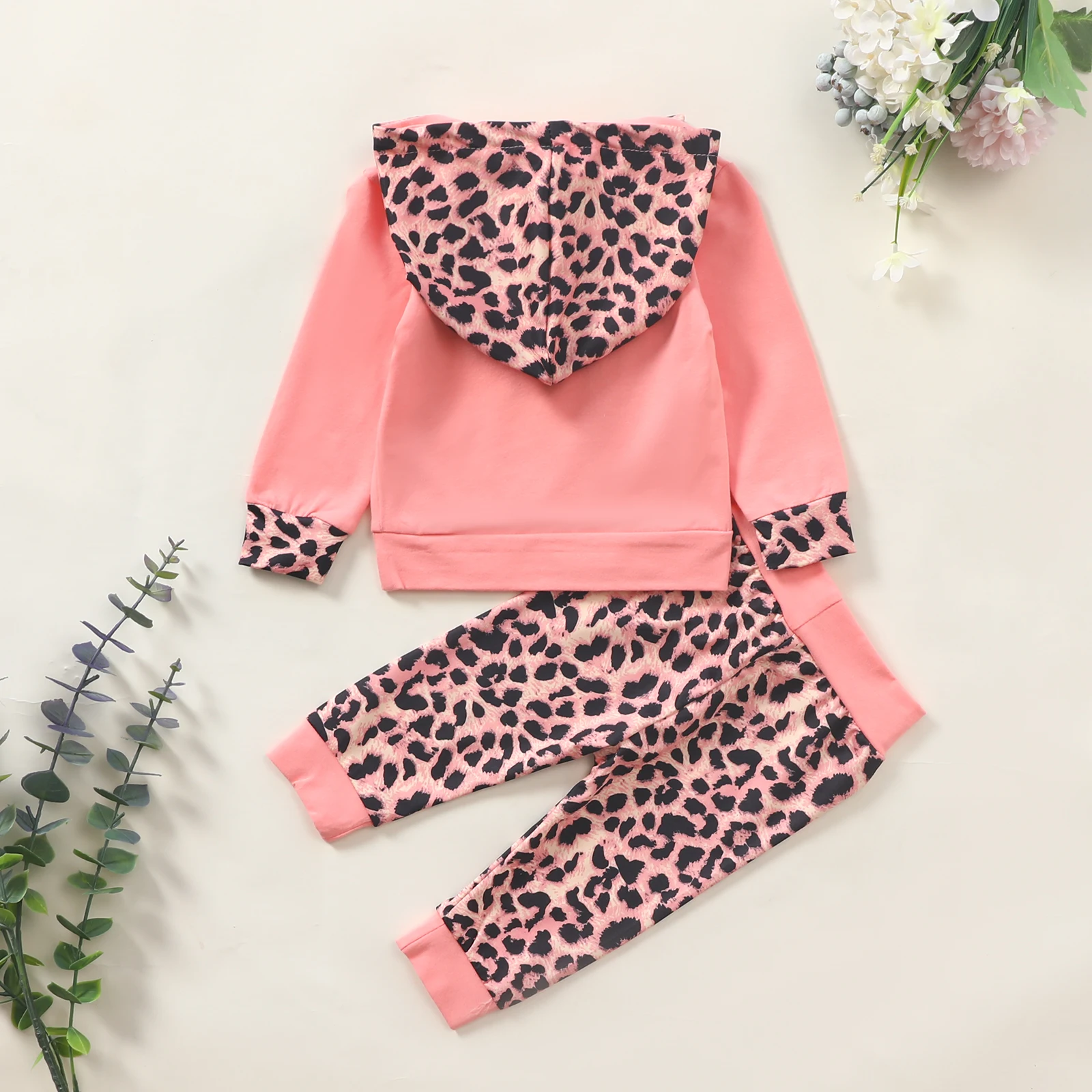 

0-24M Newborn Baby Boy Girl Clothes Sets Long Sleeve Hooded Tops Leopard Long Pant Trouser 2PCS
