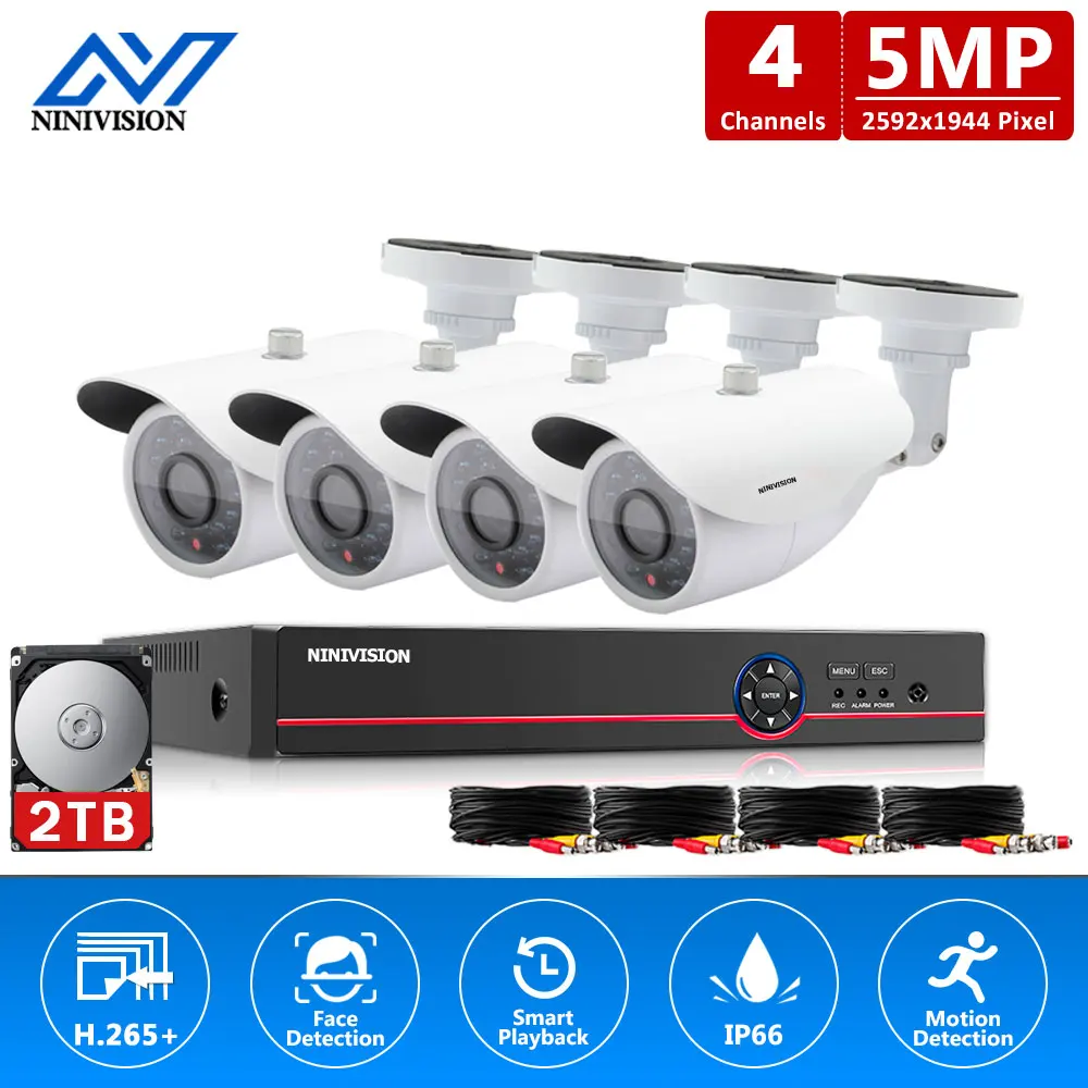 

NINIVISION 4ch 5MP AHD Kit H.265 System CCTV Security 4CH DVR Outdoor Waterproof 5.0MP HD Camera Surveillance Alarm Video P2P