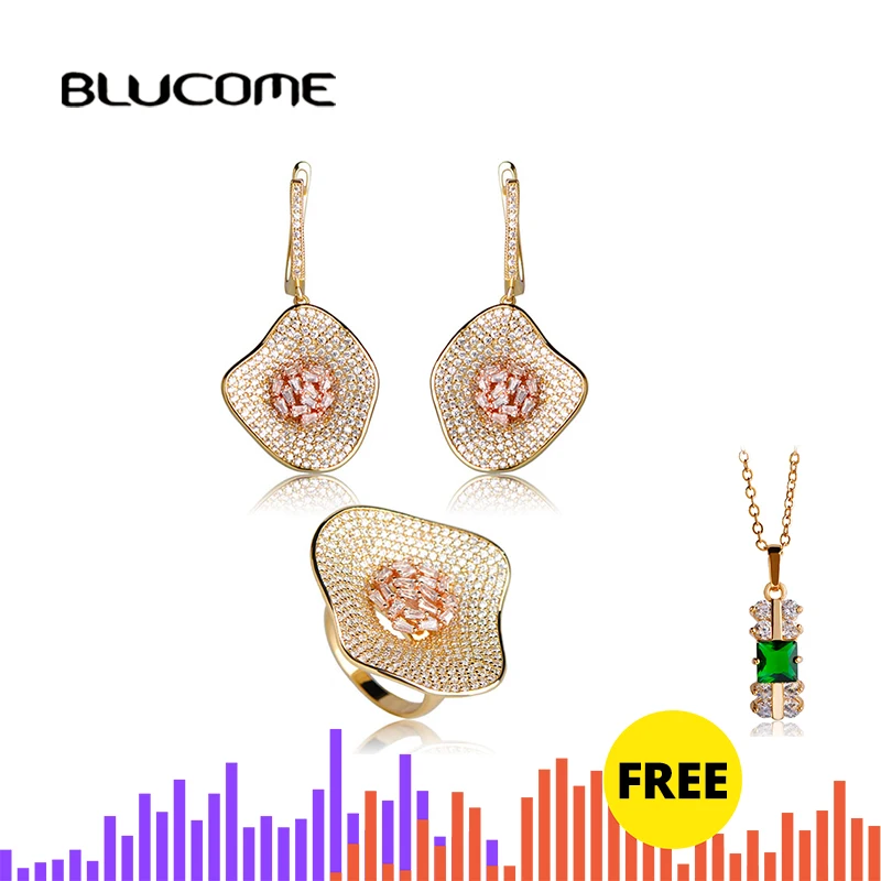 Женский Свадебный комплект Blucome из двух тоновых цветов форма листа лотоса серьги