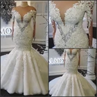Свадебное платье с открытыми плечами, длинными рукавами и кристаллами