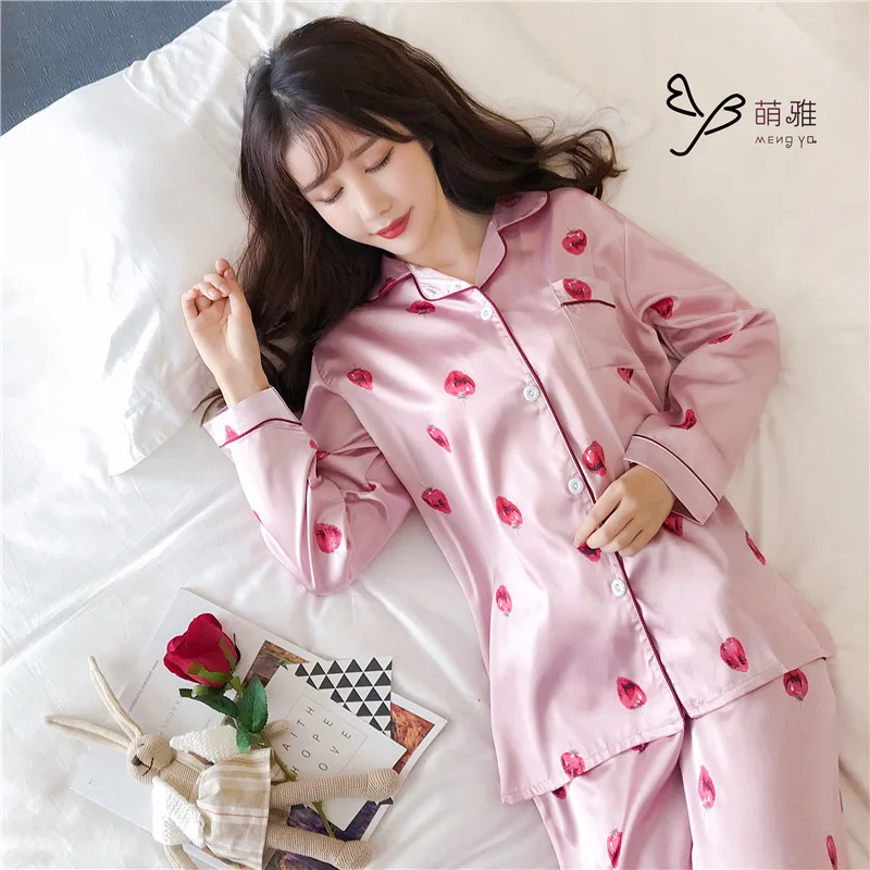 Новая Пижама женский Шелковый комплект Кардиган с длинным рукавом пижама из двух