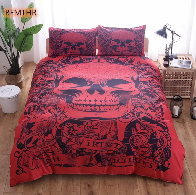 BFMTHR постельное белье с принтом черепа наволочки мягкие двуспальные красные