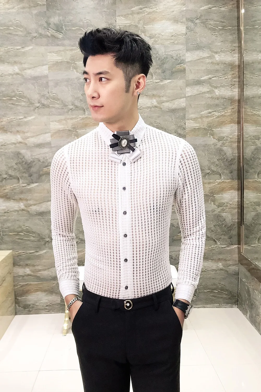 Платье рубашка Для мужчин See Through модная дизайнерская Повседневная Slim Fit с длинным