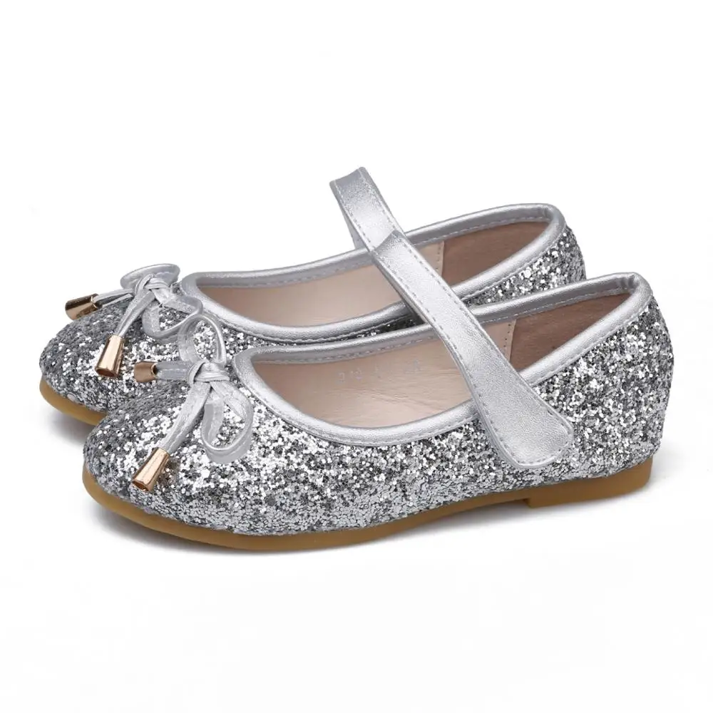 

Child Dress Silver Leather Shoes For School Girls Fashion Crystal Princess Wedding Party Autumn Bow Shoes 2 5 6 7 8 9 10 Years