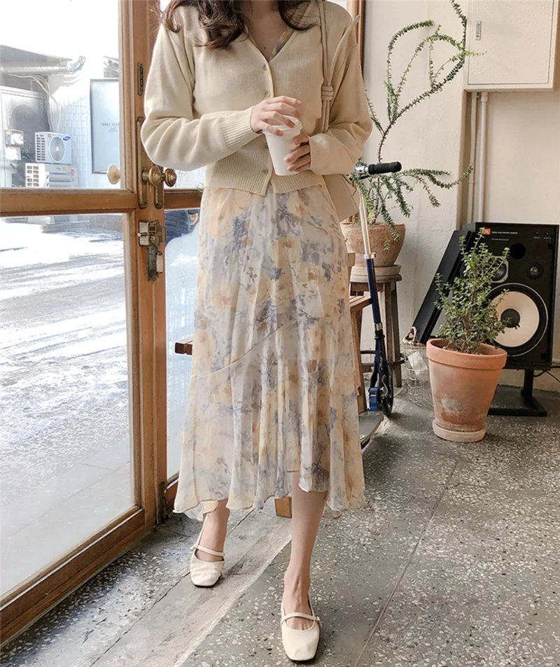 

21 spring and summer new Korea East Gate ins French Platycodon V-neck floral dress fs-307