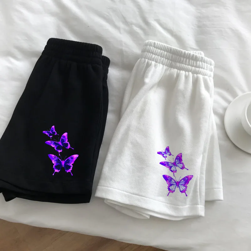 

2021 new summer shorts slim fit female butterfly shorts outdoor sports elastic waist office ladies medium pastel boaters