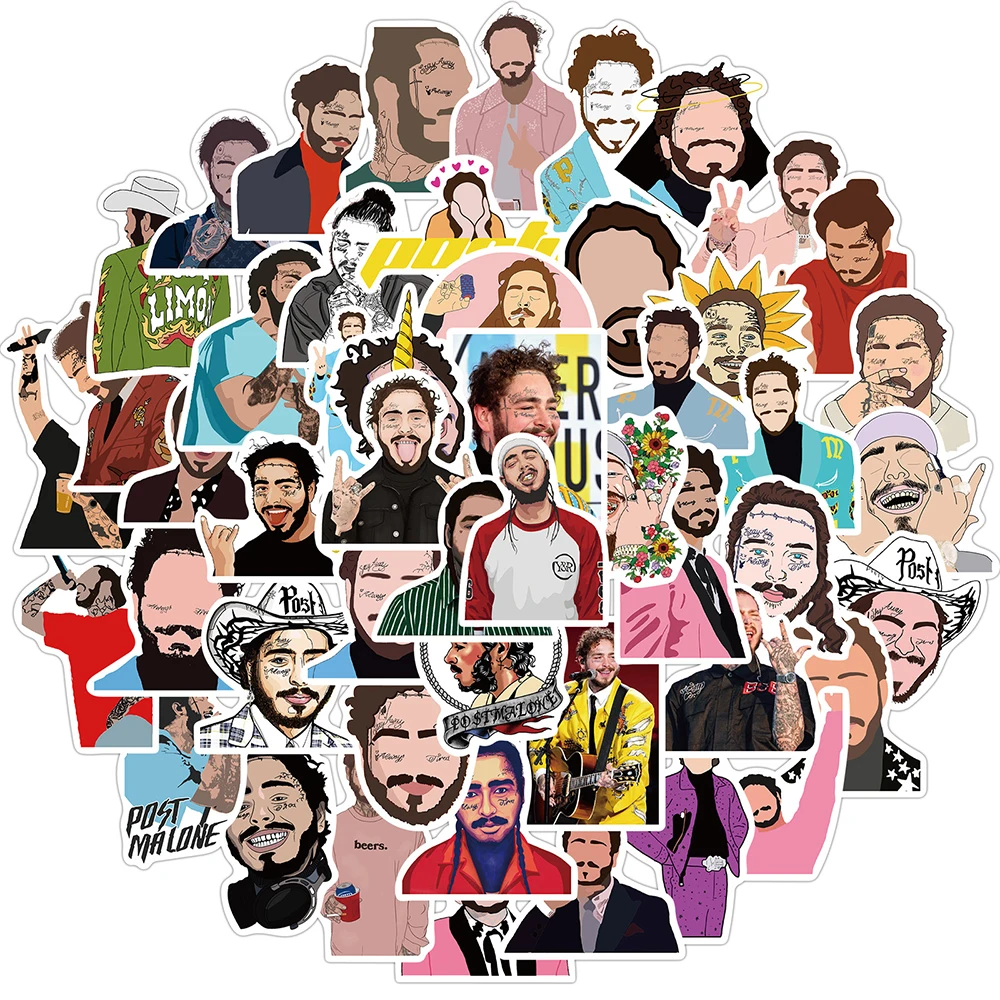 10/30/50PCS Singer Post Malone Stickers DIY Motorcycle Travel Luggage Skateboard Cool Graffiti Sticker Waterproof Decals Kid Toy - купить по
