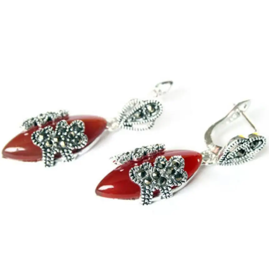 

Винтажные серьги-подвески из серебра 925 пробы с натуральным красным марказитом