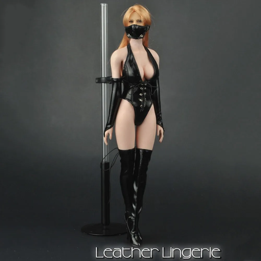 

ZY5004 1/6 Scale Sexy Female Figure Accessory Choker Open Chest Leather Bikini + Boots Set for 12'' Phicen Action Figure Body