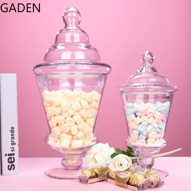 

European Style Tall Glass Biscuit Jar Kitchen Candy Jar with Lid Thickened Transparent Tableware Dessert Table Food Container