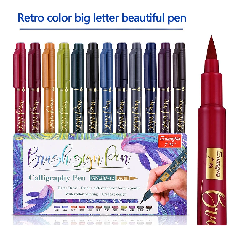 

12-Color Painting Quick-Drying Graffiti Soft Hair Note Pen Hand Account Colored Pen Art Supplies Professional