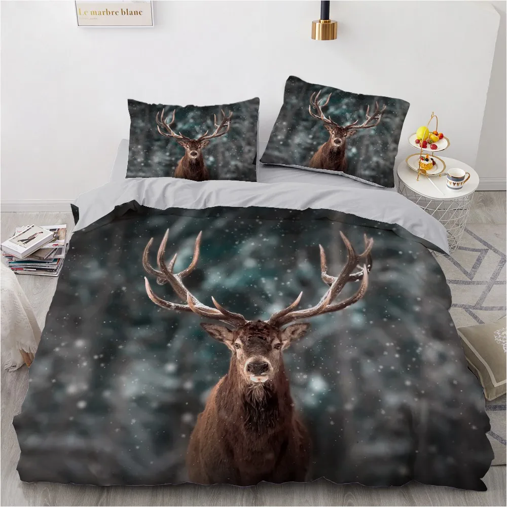 

Bedding Sets 3D Blue White Duvet Quilt Cover Set Comforter Bed Linens Pillowcase King Queen Full Double Deer Elk 230x220cm Size