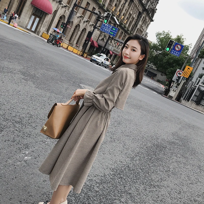 Весна-Осень 2020 новое однобортное платье-Тренч средней длины в британском стиле с