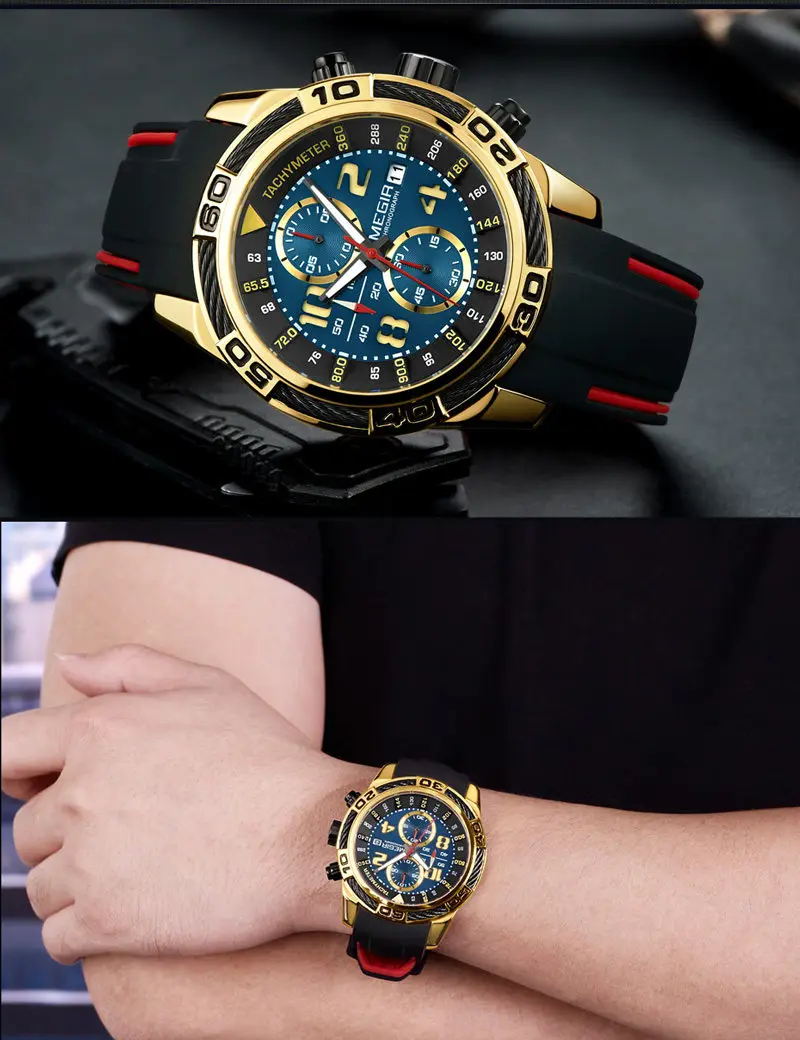 Часы MEGIR Мужские кварцевые с хронографом люксовые Брендовые спортивные