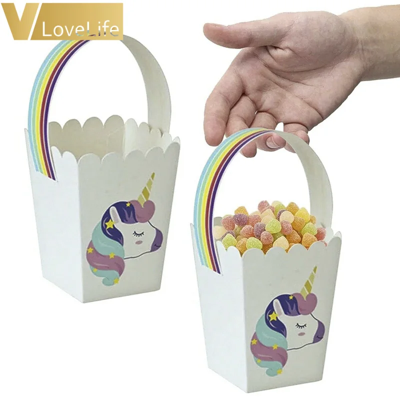 6 шт. бумажная коробка для попкорна с единорогом маленьких мальчиков и девочек
