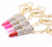 crystal rhinestone lipstick makeup keyring purse bag car pendant keychain