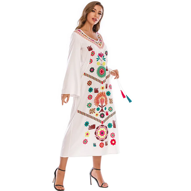 

2021 Spring/Summer New Arab Dubai Middle East Loose Robe Printed Middle East Large Size Women's Long Skirt Printed Dress Robe