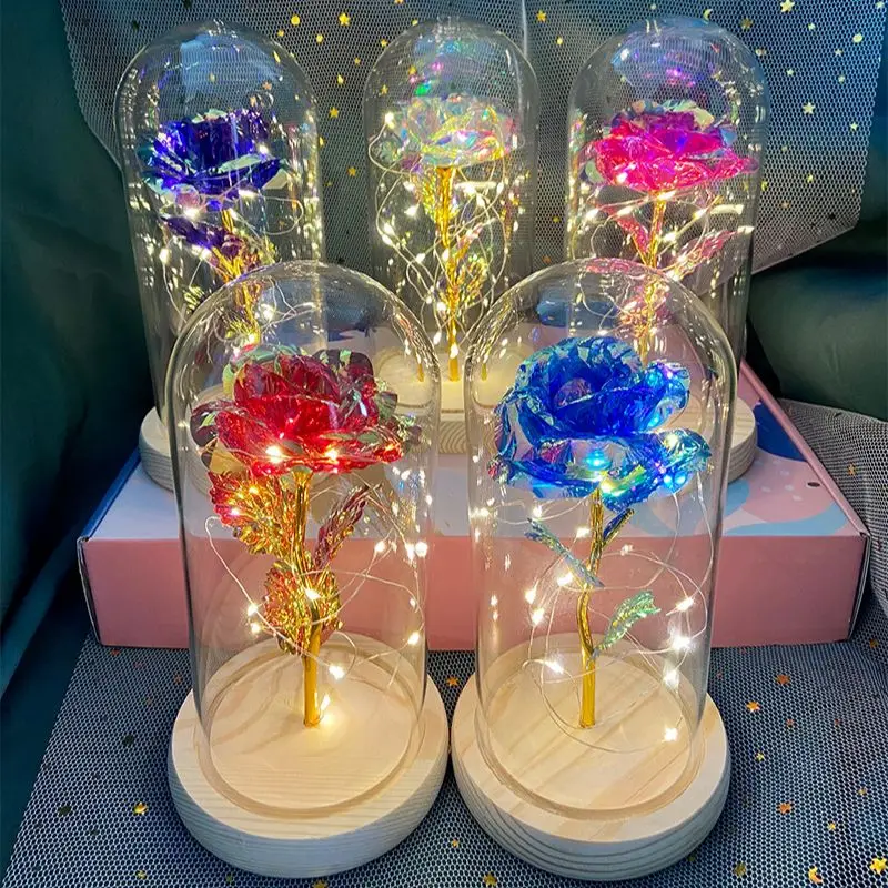 Светодиодная Роза Galaxy Rose Красавица и Чудовище в колбе стеклянные вечные розы для