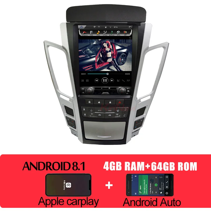 android car radio KiriNavi Telsa Style Vertical Screen 1 Din Android 8.1 10.4" Car Radio Gps Navigation For Cadillac CTS Old SRX Car Dvd Player 4G - Цвет: android car radio