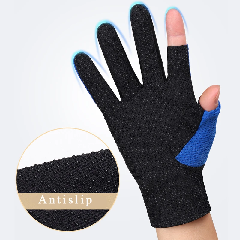 

1Pair Spring and Summer Fingerless Ice Silk Fishing Sunscreen Gloves Men and Women Riding Fishing Cold Breathable Non-slip Glove