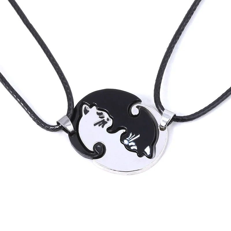 

Cute Cat Embrace Couple Necklace Animal Shape Chain Pendant Jewelry For Women Men Couple Lovers Rope Choker Pair Collares