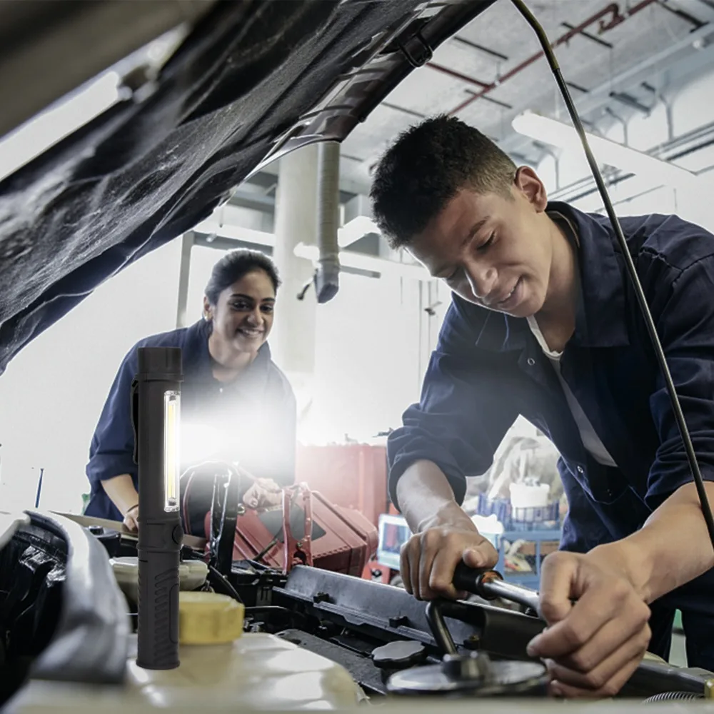 

Multifunction COB LED Mini Pen Light Work Inspection LED Flashlight Torch Lamp With The Bottom Magnet And Clip Black/Red/Blue