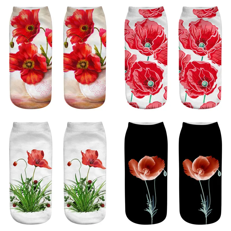 Новые модные женские носки унисекс Meias с цветочным принтом 3D забавные низкой