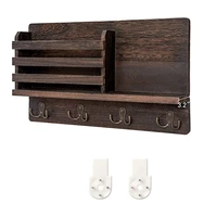 wall mounted mail holder wooden mail sorter organizer with 4 double key hooks and a floating shelf rustic home decor