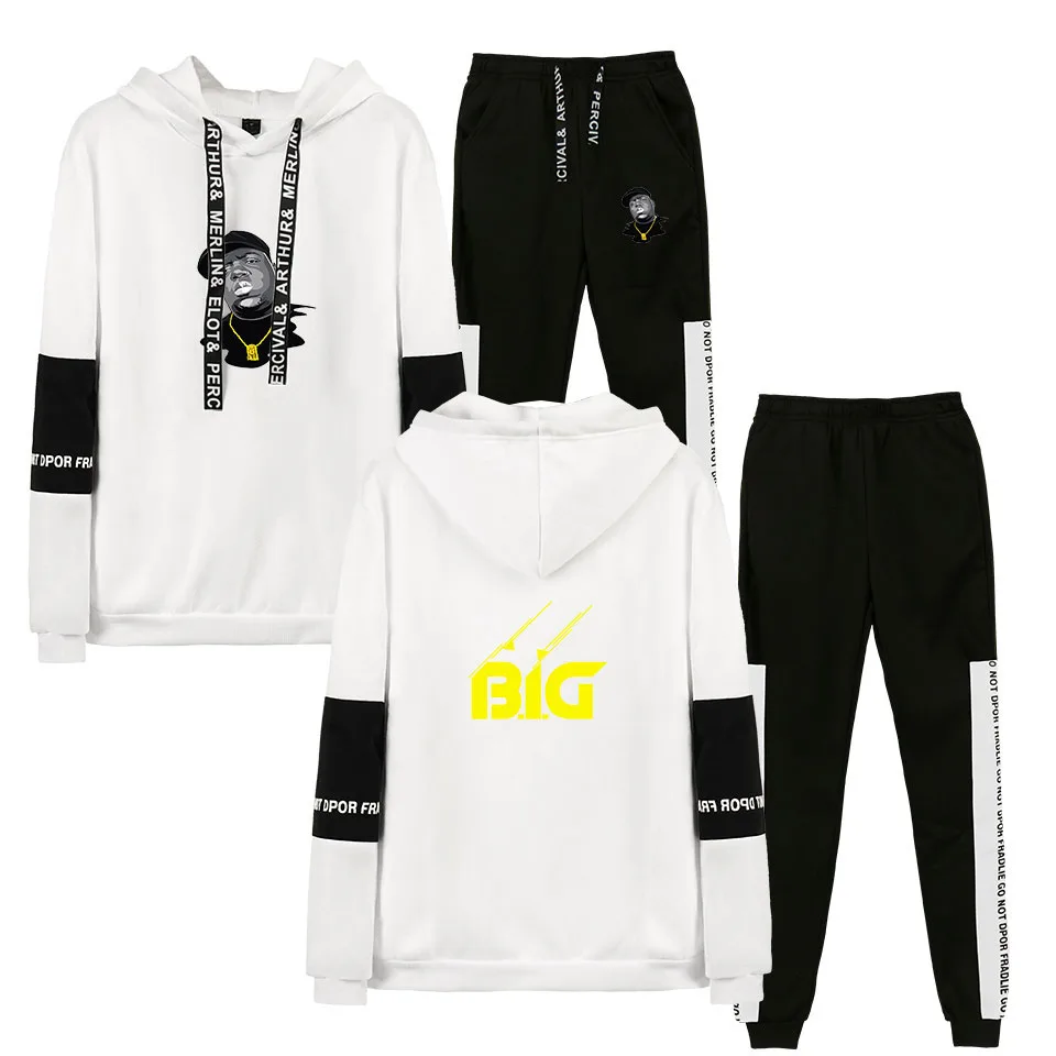 

B.I.G BIGGIE Fashion Printed Two Piece Set Women/Men Long Sleeve Hoodies+Sweatpants 2019 Hot Sale Casual Streetwear Clothes