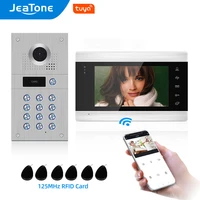 jeatone 960p tuya wifi wired video intercom with camera and code keypadrfid cards access control system motion detection record
