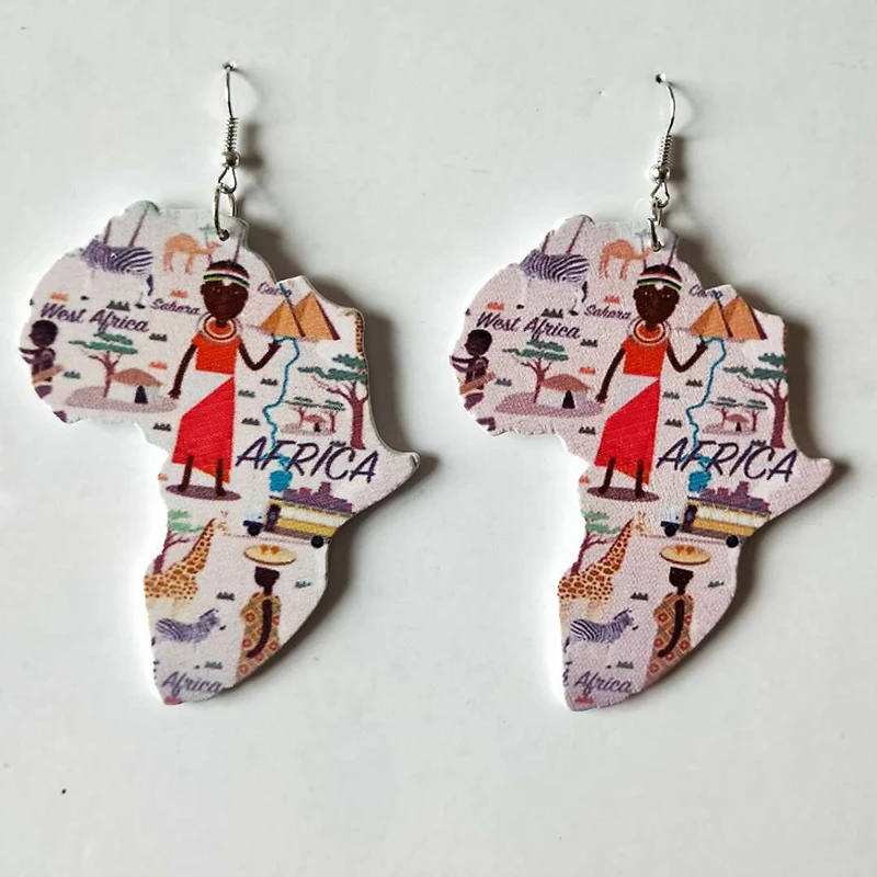 2020 новая карта Африки Черная Королева дерево Геометрический слон I LOVE MY FRO серьги