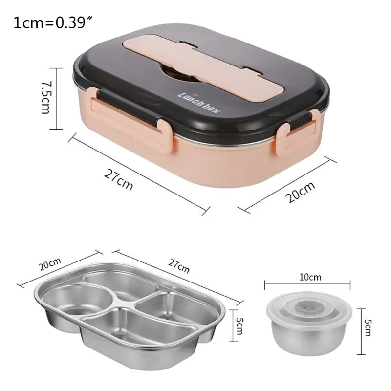 

304 Stainless Steel Lunch Box Compartment Bento Food Picnic Container with Soap Bowl Kitchen Leakproof
