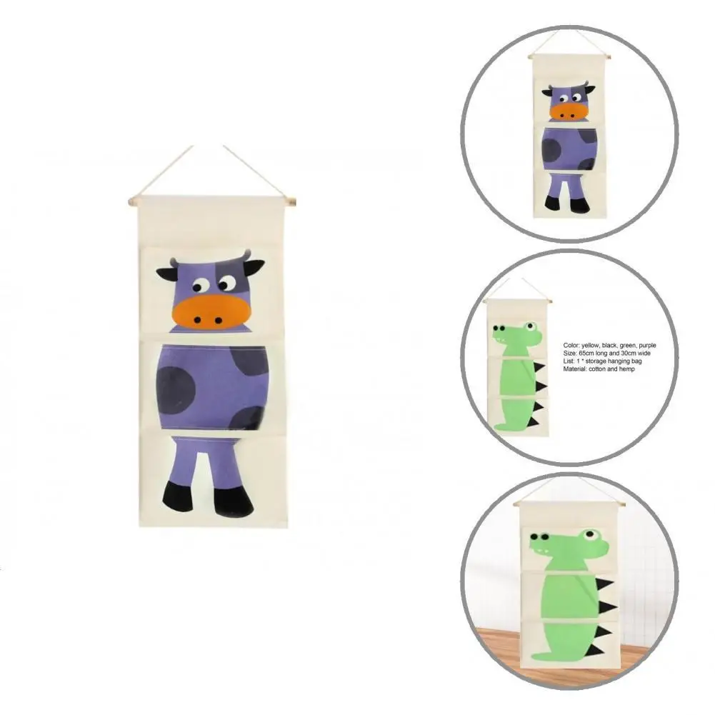

4 Styles Popular 3 Compartments Colorful Door Behind Organizer Bag Cotton Flax Hanging Pocket Cartoon Printed for Dorm