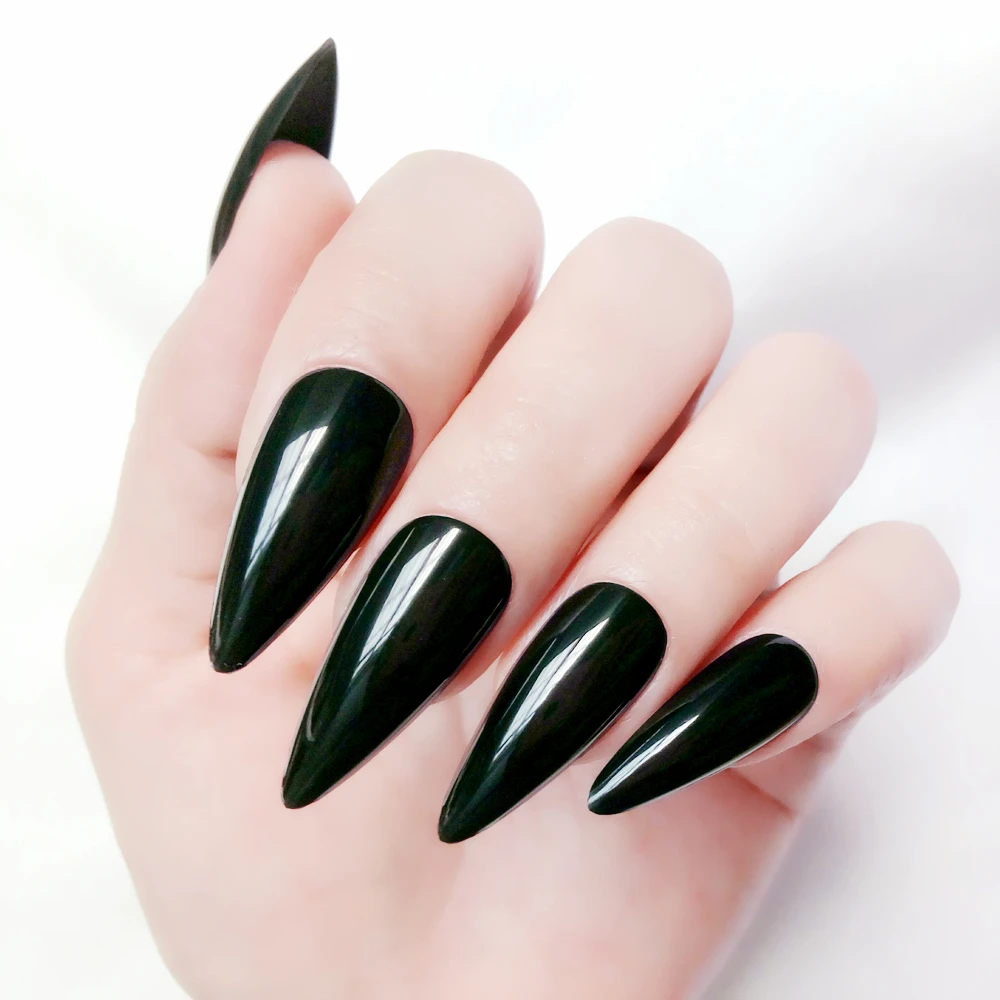

24Pcs Shiny Black Artificial Stiletto Fake Nails For Design Press On Acrylic False Nails DIY Full Cover Finger Tip Manicure Tool