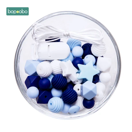 Blue set Bopoobo DIY набор силиконовых бусин пищевой бусины в форме животных для лекарственная соска цепочка Кулон Ожерелье ремесла аксессуар детский Прорезыватель - Цвет: Blue set