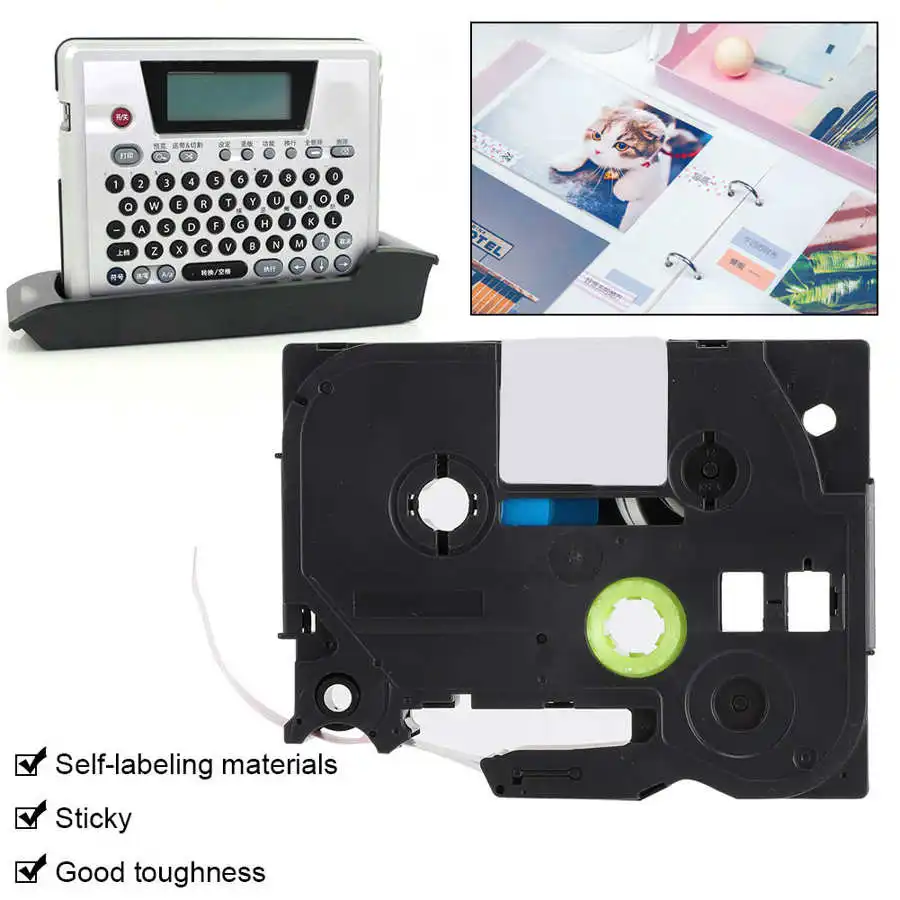 Термопечатная лента на белом и розовом фоне 12 мм для маркировочной машины Brother/TZe