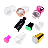 10 types new design pure clear jelly silicone nail art stamper scraper with cap transparent nail stamp stamping tools nail art