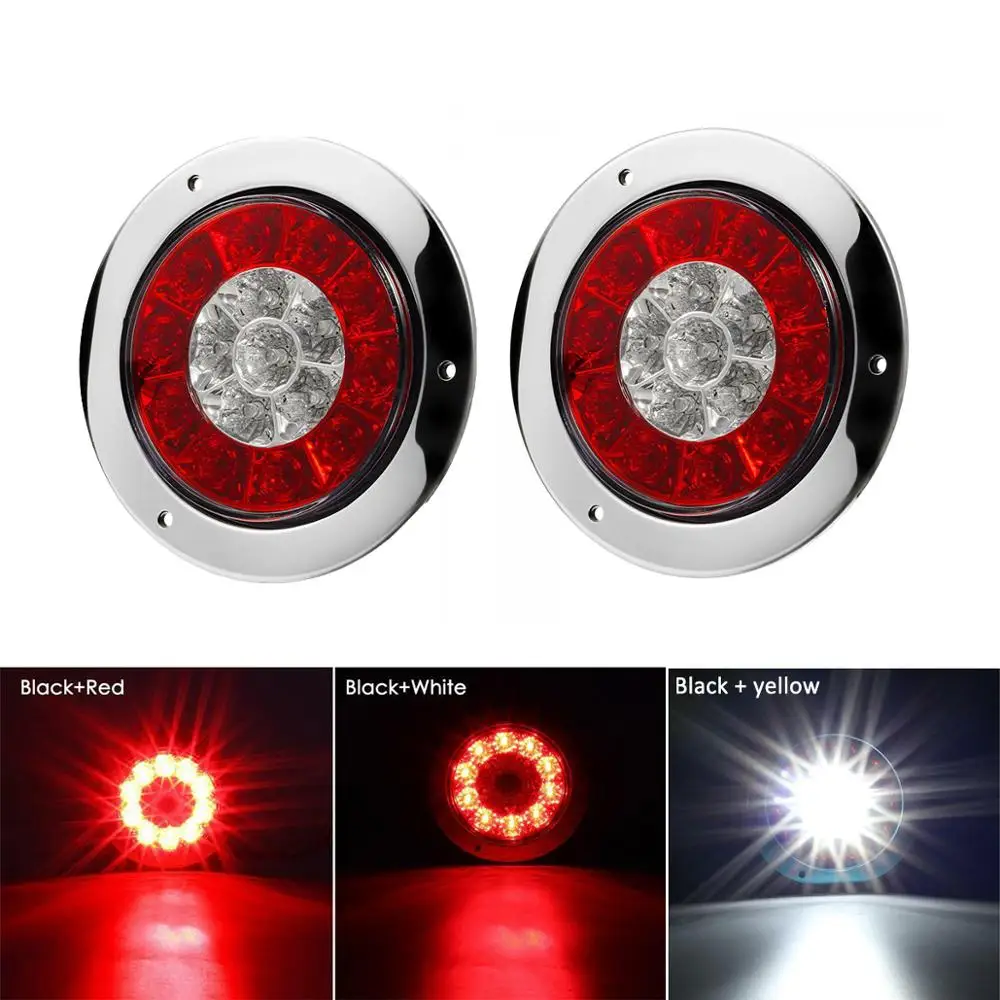 

2Pcs 4" Round LED Tail Light 16-LED 12V-24V With Stainless Steel Frame Amber+Red Brake Stop Tail Turn Signal Brake Light