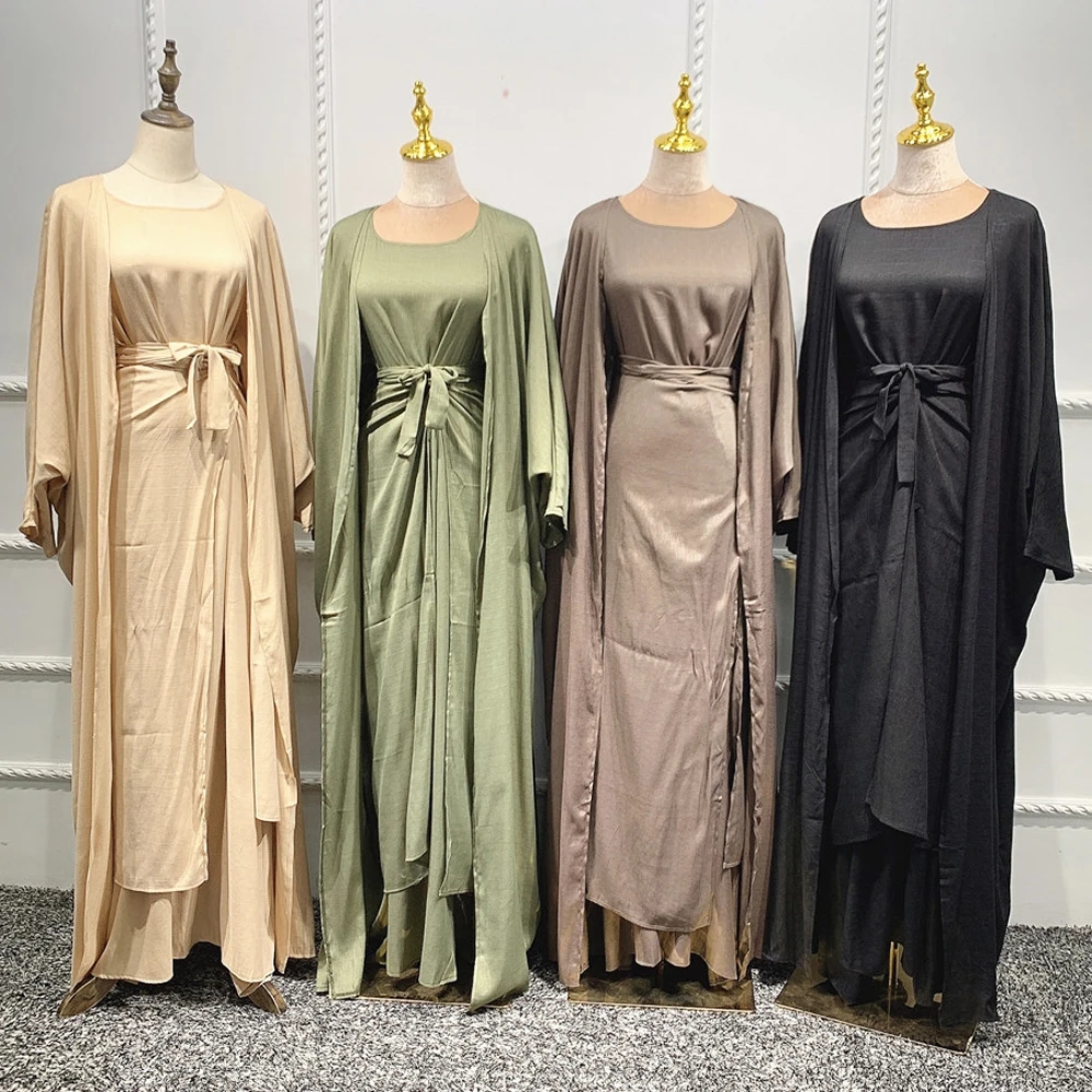 Hot Sale Djellaba Ramadan Muslim Dress 3 Pieces Muslim Suits Elegant Long Islamic Abayas Women Modest Wear Clothing EID Sets