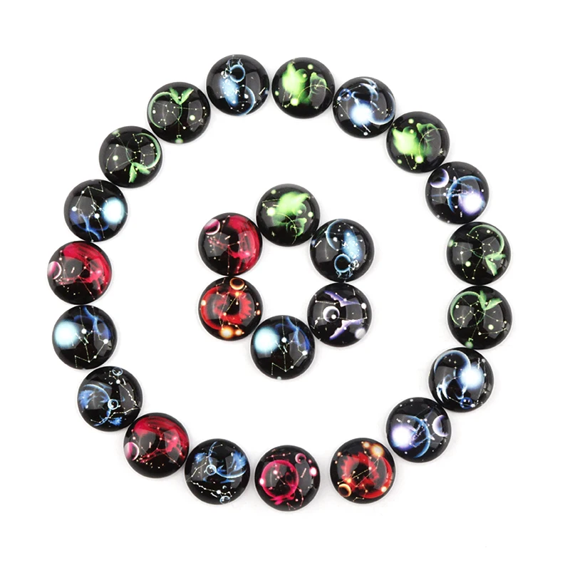 

10/12/14/18/20/25mm Starry Sky Pattern Flat Glass Cabochon Cameo Fit Blank Base Settings Bezel Tray DIY Jewelry Supplies